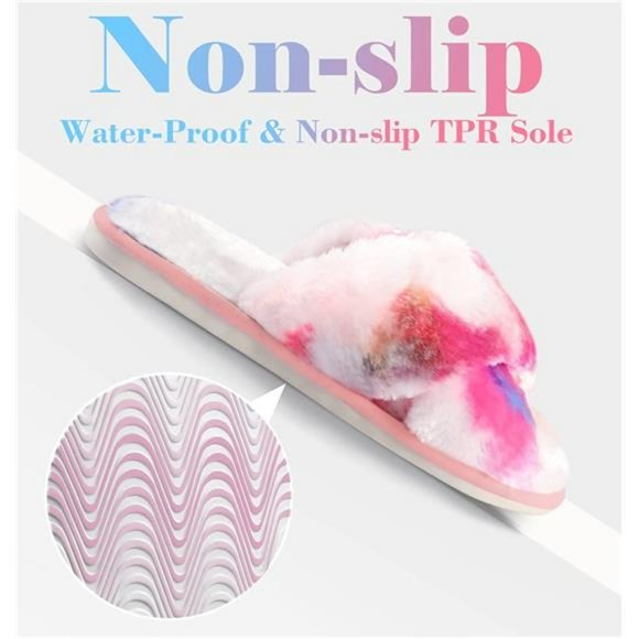 Cross Band Cozy Plush Home Slippers Fluffy Furry Open Toe Slide Slipper - Picture 3 of 6